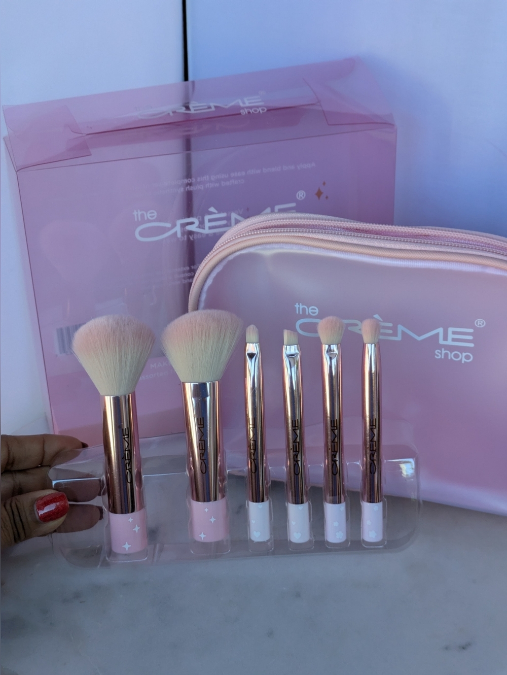 The Crème Shop Rose Gold Pink 6 Piece Makeup Brush Set Pouch